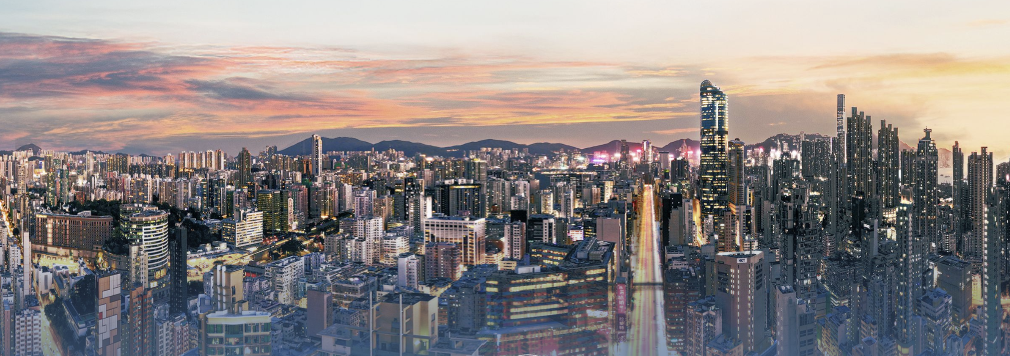 九龍黃昏城市天際線全景